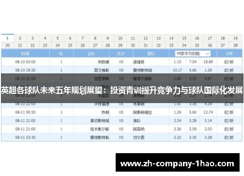 英超各球队未来五年规划展望：投资青训提升竞争力与球队国际化发展