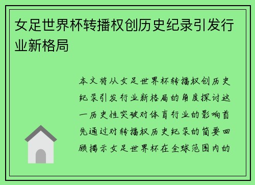 女足世界杯转播权创历史纪录引发行业新格局